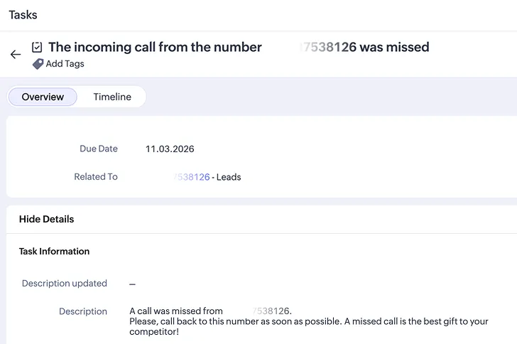 Приклад завдання в Zoho CRM