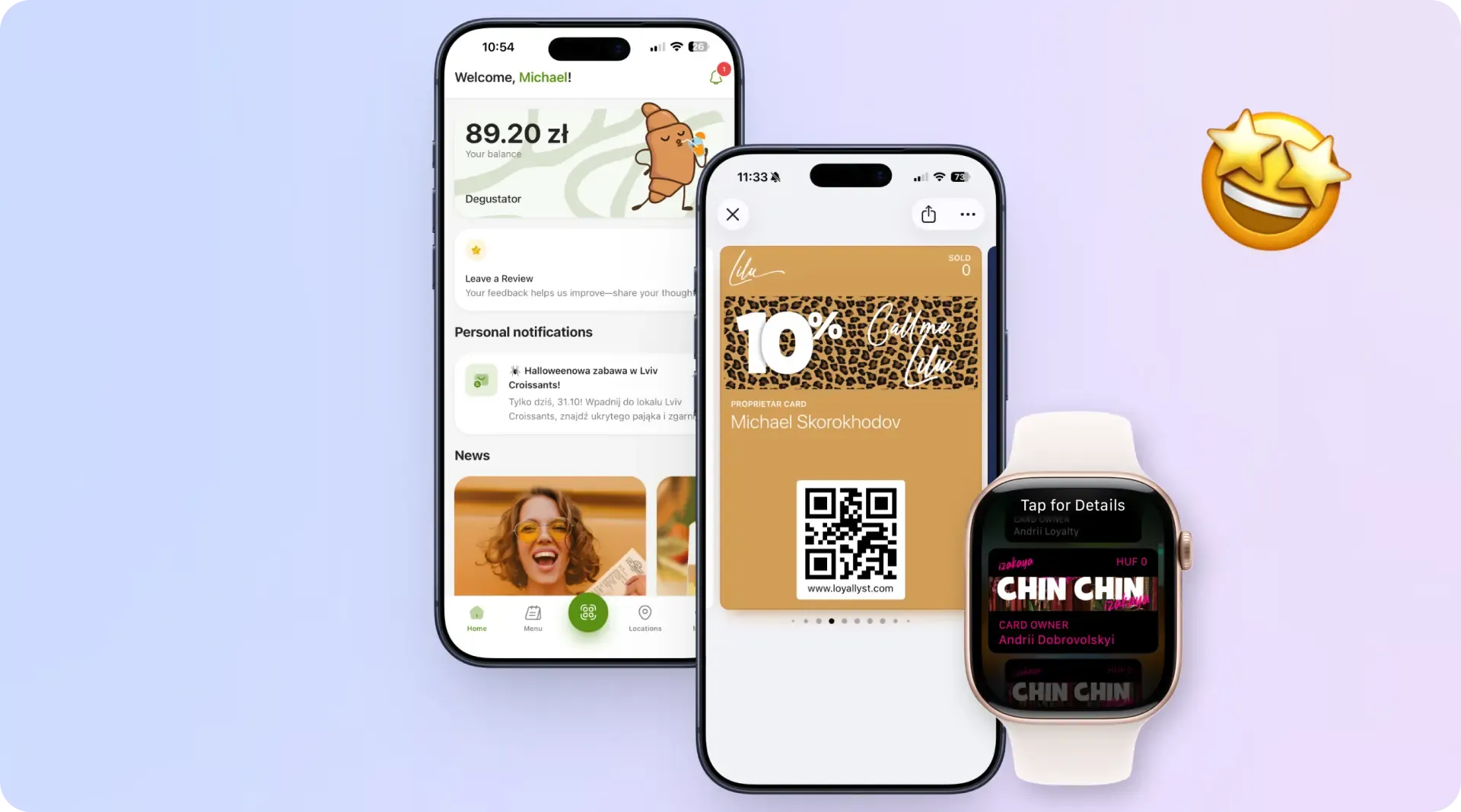 Картка лояльності в Apple Wallet на телефоні та годиннику.